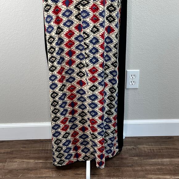 ALM Black Multi Abstract Embroidered V-Neck Boho Ethnic Kaftan Maxi Dress Large - Picture 11 of 13